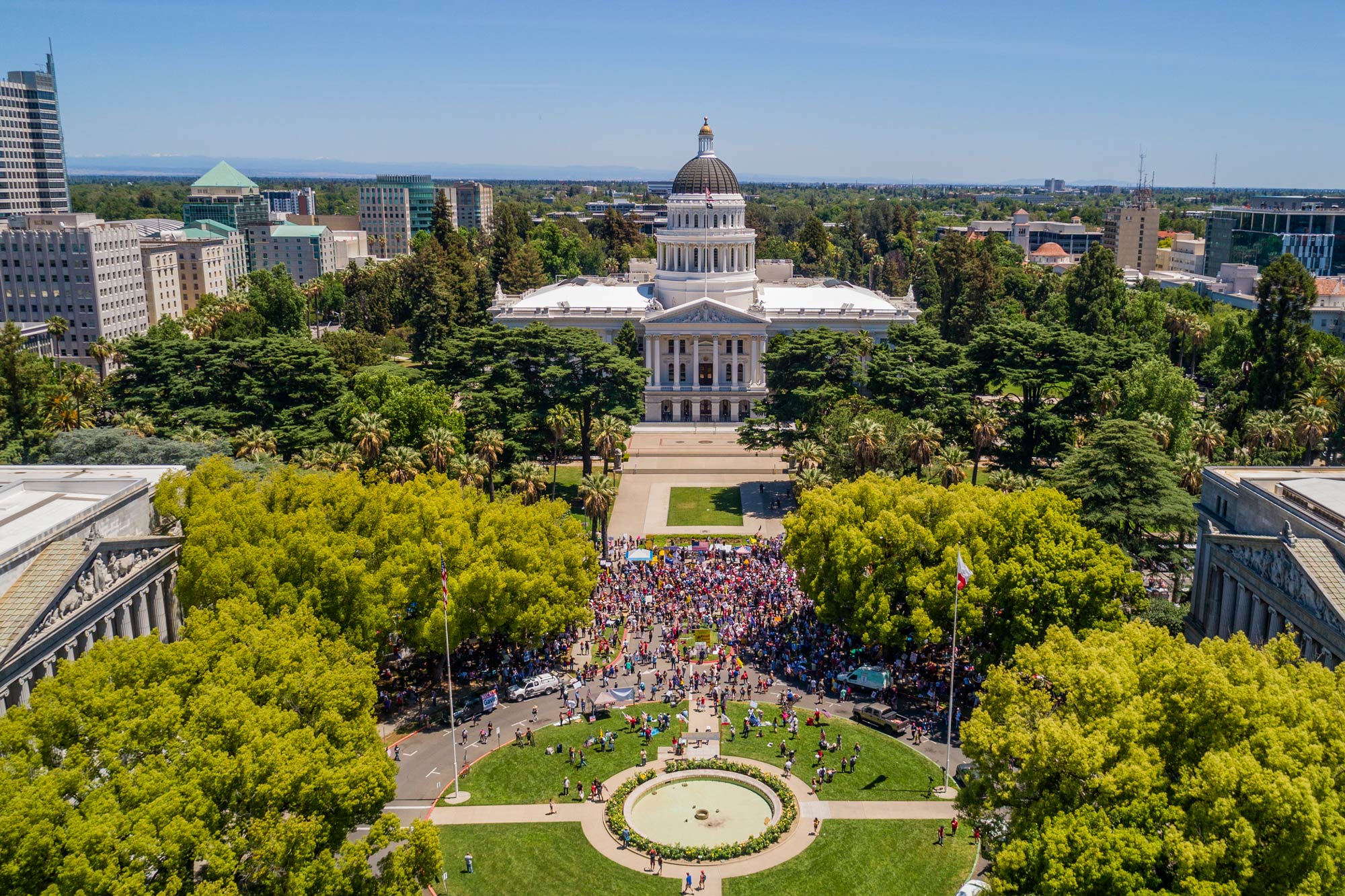 protest in front of California State Capitol building