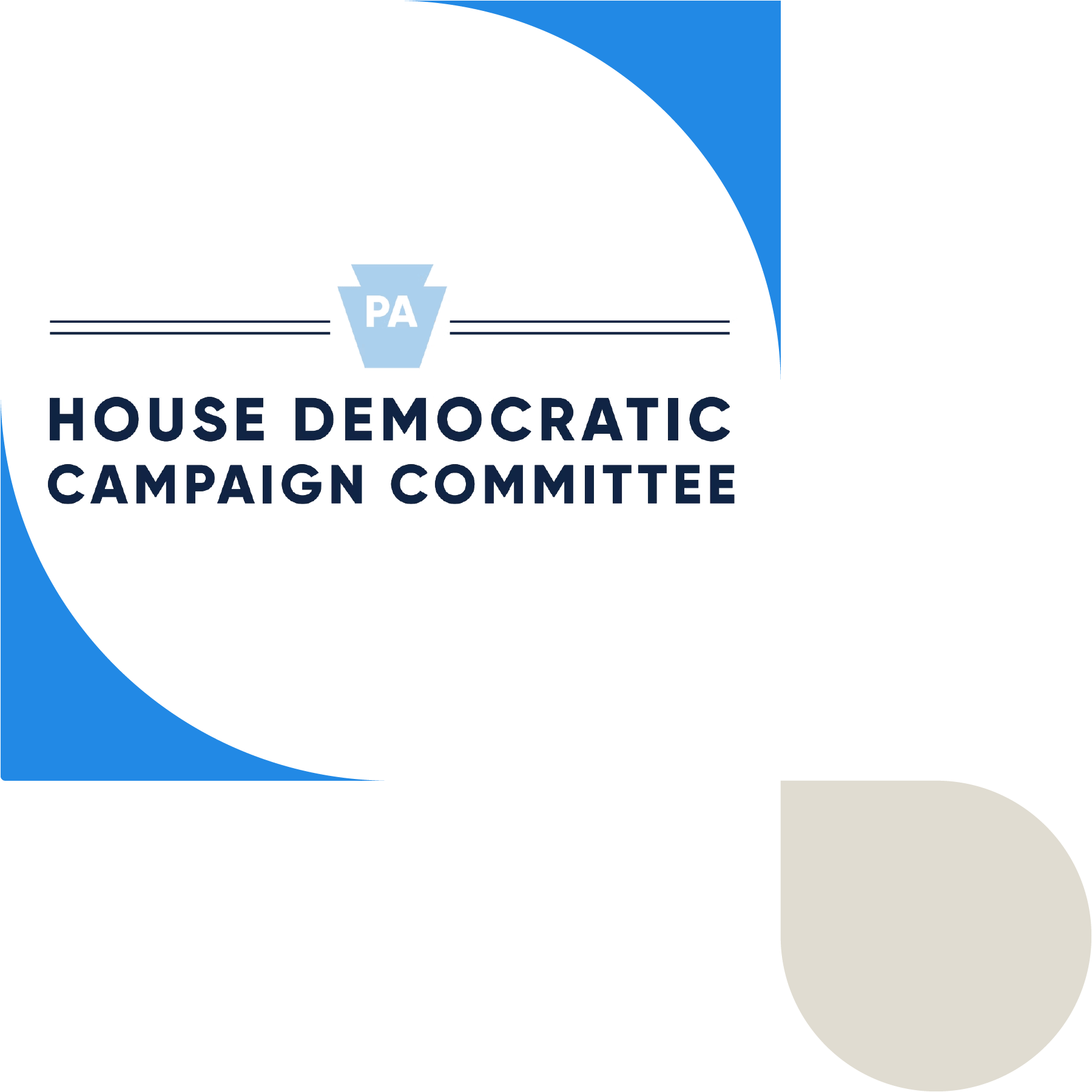 NGPVAN-PAHDCC-Case-Study-Image-01 PA House Democratic Campaign Committee Logo Overlaid on White and Blue Background with Shapes