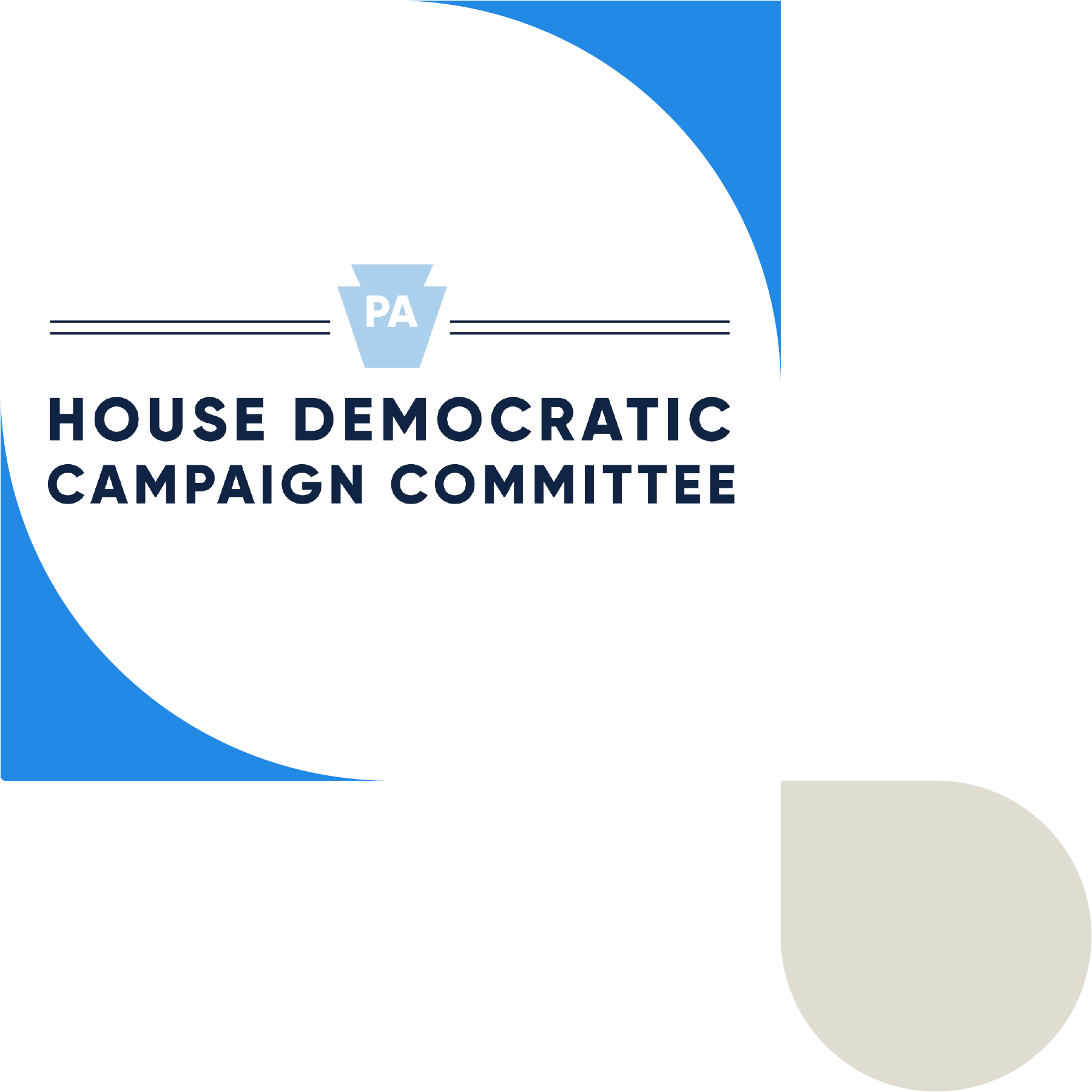 PA House Democratic Campaign Committee Logo Overlaid on White and Blue Background with Shapes