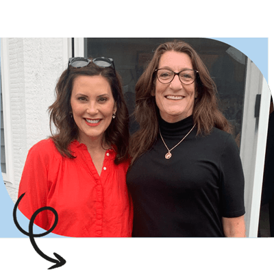 Governor Gretchen Whitmer stands next to State Senator Veronica Klinefelt.