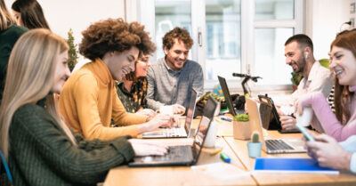 Political campaign staff working in a campaign office