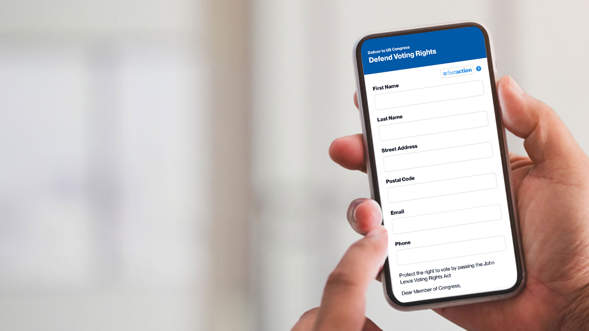 A phone showing an NGP VAN Online Action Advocacy Form