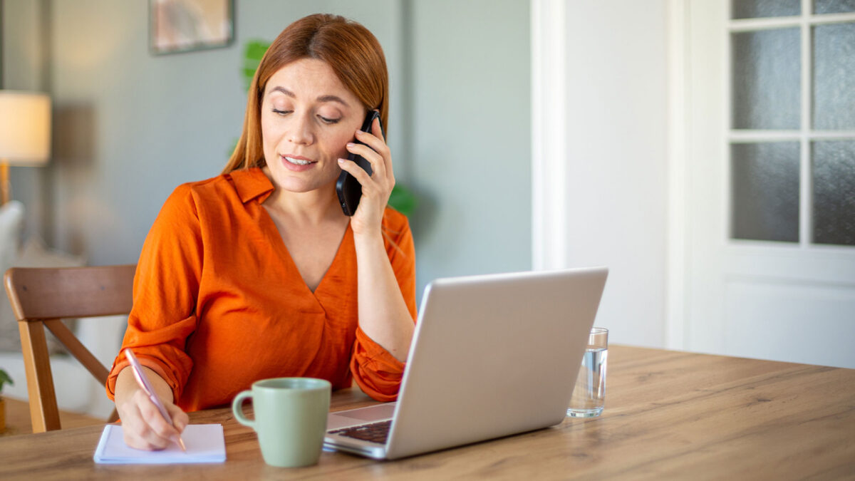 Volunteer making voter outreach calls from home.