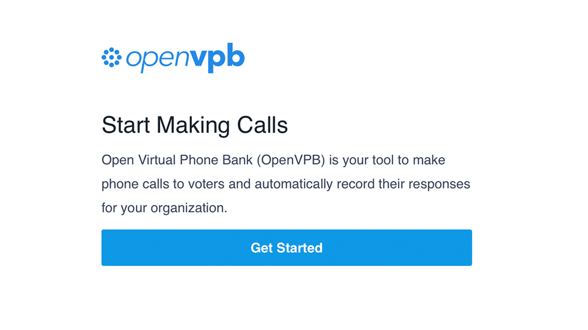 The home screen of OpenVPB where you can use VPB Connect