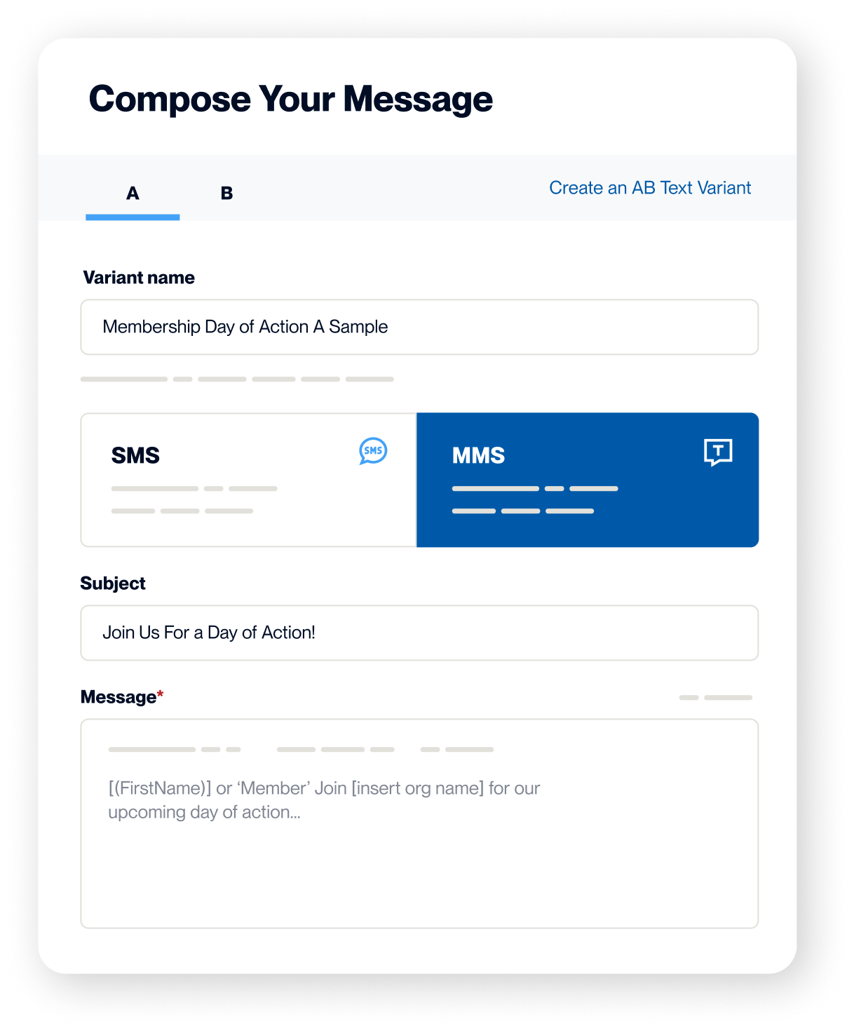 In-platform view of the Mobile Messaging tool being used for member communications.