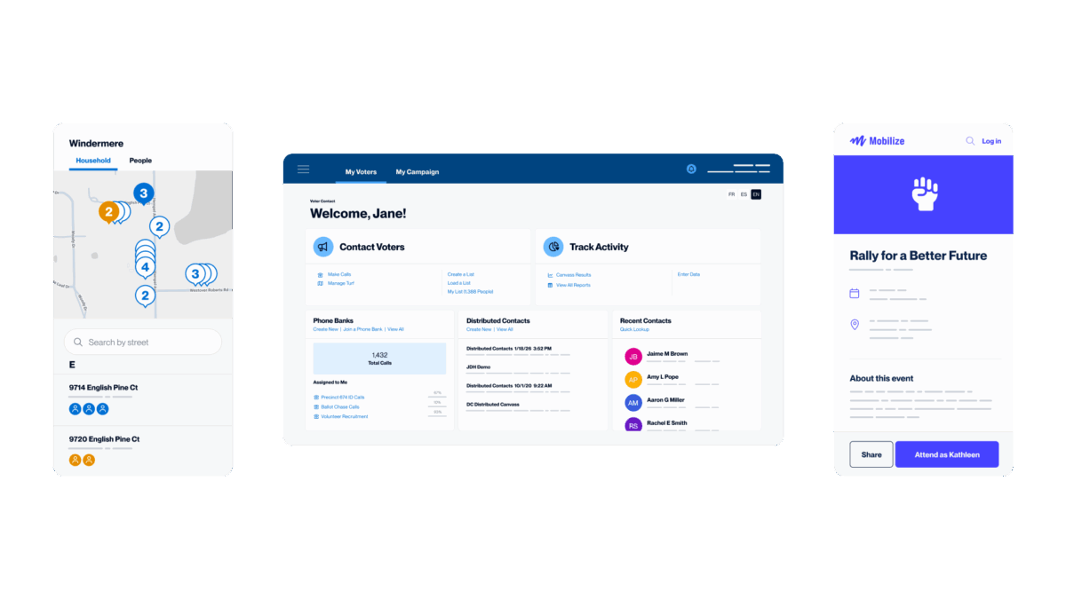 A group graphic showing MiniVAN, NGP, and Mobilize screens