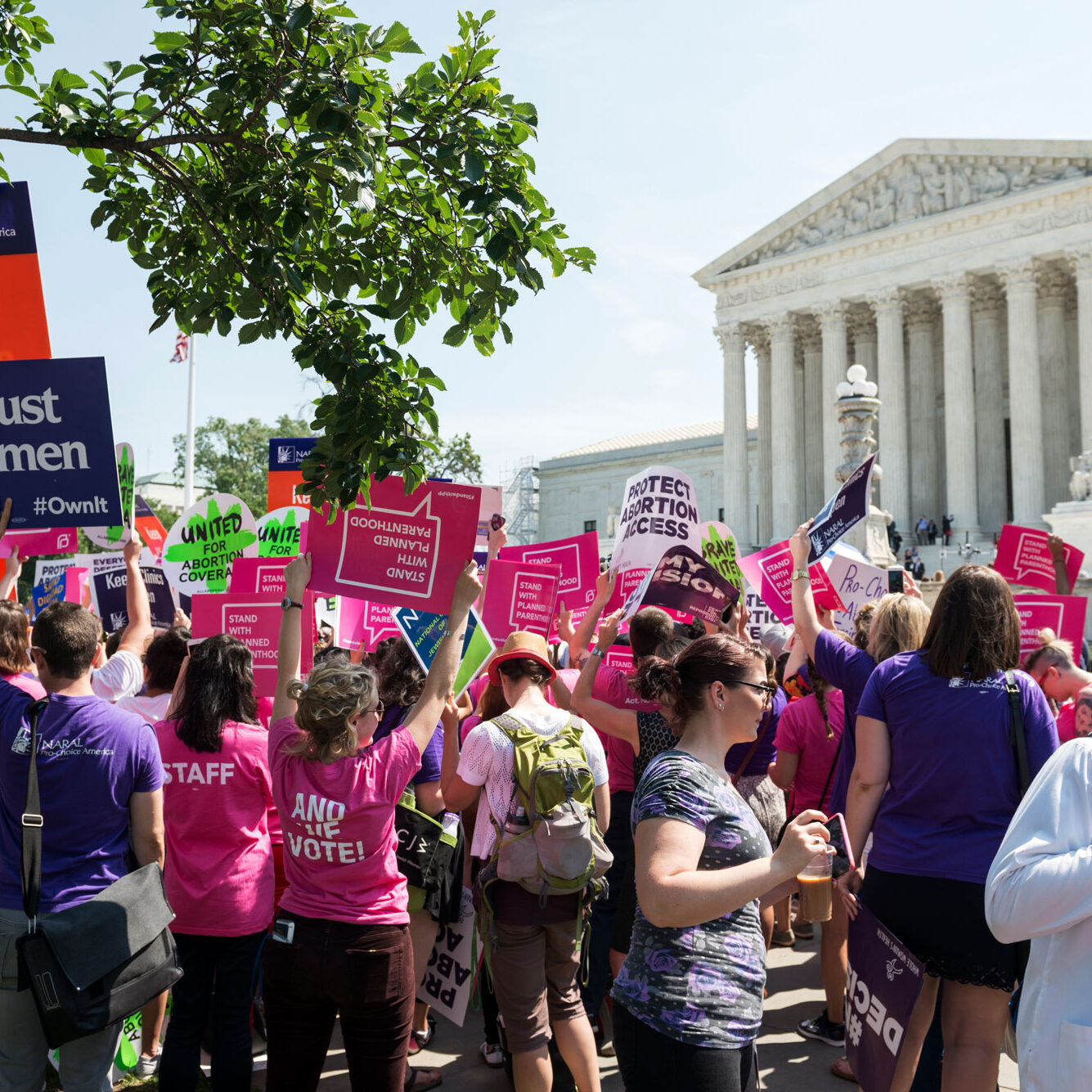 group of pro-choice protestors in front of the Supreme Court
