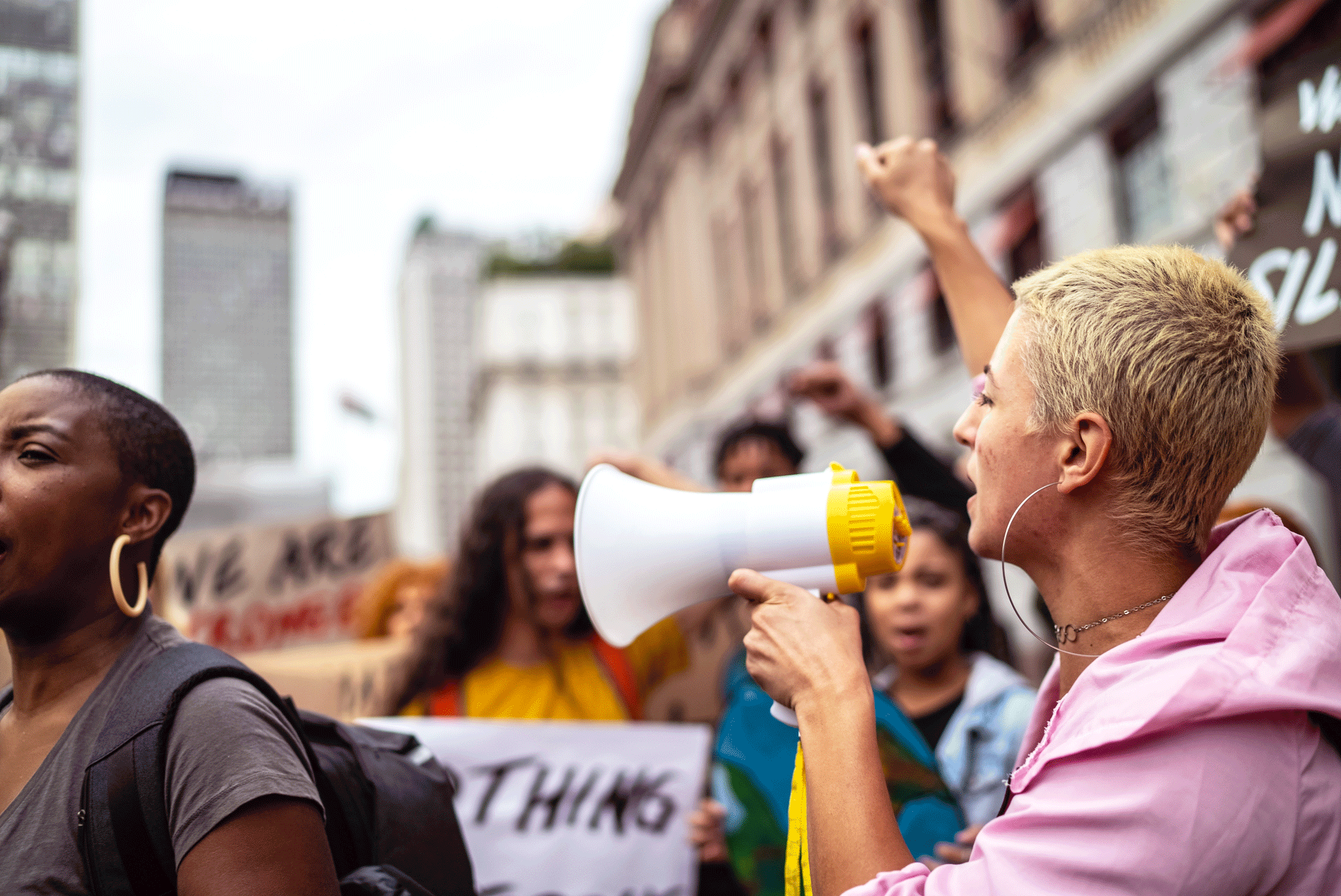 Group of protestors rallying for a specific cause.
